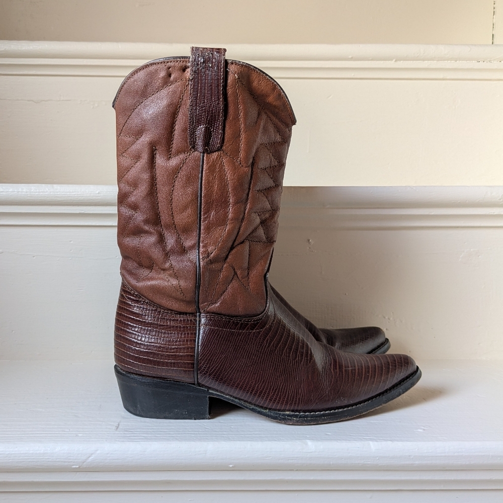 Vintage Brown Leather Western Cowboy Boots